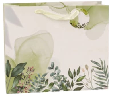 Cadeautas - Grote luxe Geschenktas - Cadeauzak - Geschenkzak - Groene Bladeren - 31x12x26cm - Liggend