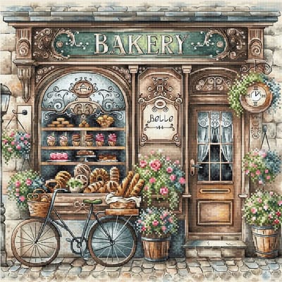 Borduurpakket AVA stitch - The Old Bakery - De Oude Bakkerij - P100 - Telpatroon