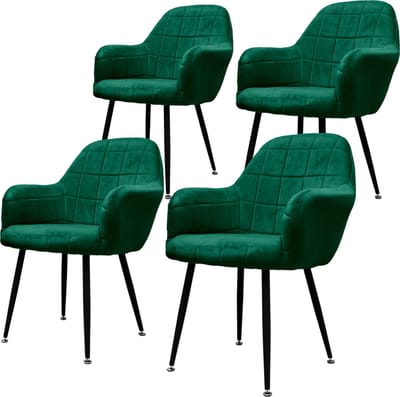 Eetkamerstoel set van 4 vierkant gewatteerd met rugleuning en armleuningen Donkergroen Keukenstoel met microvezel fluwelen bekleding ML design