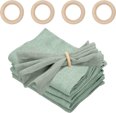 La'Moussawi ® Set van 4 Groene Linnen Servetten met Metalen Servetringen voor Tafeldecoratie
