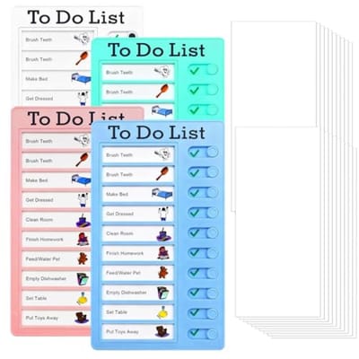 To Do Lijst Kinderen - 4 Stuks Routine Planner 20x12cm, Takenboard met 20 Blanco Papier, Memo Checklist Boards voor Thuis Reis Planning