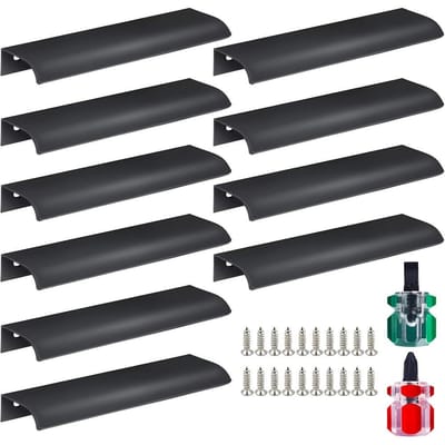 10 stuks Zwarte Achtergemonteerde Vingerrandtrekkers Aluminium Verborgen Trekkers voor Huis Keuken Woonkamer Deuren Laden Kasten, Met Schroeven en Schroevendraaiers 10pcs