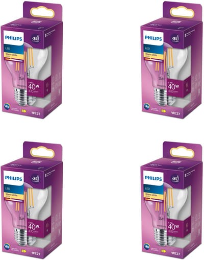 Philips Voordeelverpakking - E27 - LED Standaardlamp - Helder - 40W - Niet Dimbaar - Koelwit Licht - Set van 4 Stuks