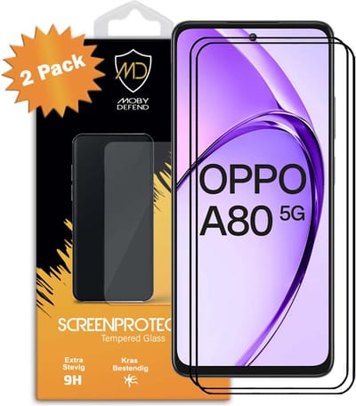 2-Pack MobyDefend Screenprotectors - Geschikt voor Oppo A80 5G - Screensavers Met Zwarte Randen - Gehard Glas