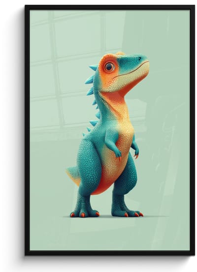 Poster in lijst - Fotolijst 80x120 cm - Posters - Cartoon - Dino - Oranje - Stekels - Posterlijst zwart - Decoratie - Wanddecoratie woonkamer - Muurdecoratie slaapkamer