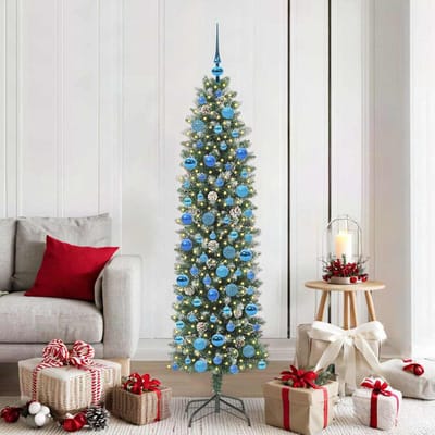 vidaXL Kunstmatige slanke kerstboom Groen en Wit 180 cm