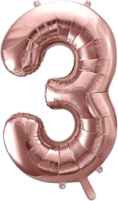 LUQ - Cijfer Ballonnen - Cijfer Ballon 3 Jaar Rose Goud XL Groot - Helium Verjaardag Versiering Feestversiering Folieballon