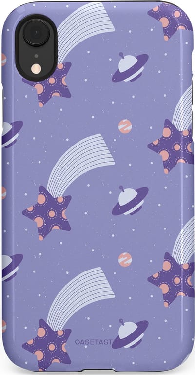 Casetastic Hoesje Geschikt voor Apple iPhone Xr - Stijlvolle Beschermende Duo-layer Case - Sterrenhemel Lila