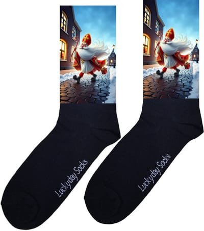 LuckyDay Socks - Grappige Sint Cadeaus voor Dames en Heren - One Size Sokken met Tekst - Huissokken - Sinterklaas sokken - Geschenk Vrouwen, Mannen , Moeder, Mama, Papa, Vader, Vriend, Vriendin, Zus, Broer, Oma, Opa - Origineel Cadeau Volwassenen