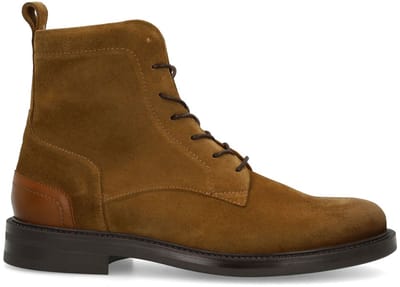 Manfield - Heren - Cognac suède veterboots - Maat 44