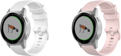 Strap-it Bundel van 2 Siliconen Banden - Geschikt voor Garmin Vivoactive 4S / Vivomove 3S / Venu 2S - Waterbestendig & zweetbestendig - Flexibel & comfortabel sportbandje - Roze & Wit