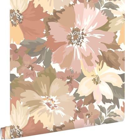 ESTAhome behang bloemen licht terracotta en terracotta roze - 50 x 900 cm - 131264