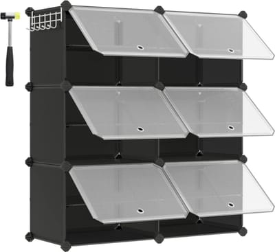 MIRA Home - Schoenenrek met 6 vakken - kunststof- Zwart - 15x15x17.5