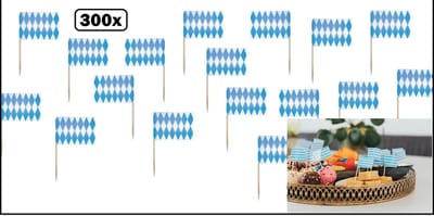 300x Cocktailprikker blauw/wit - Oktoberfest festival party bavaria fun winterfeest thema feest