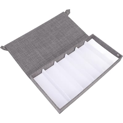Boîte de rangement pour lunettes de soleil à 6 compartiments Tissu floqué Fermeture à bouton Empêche les rayures Boîte d'exposition pour lunettes Gris gris
