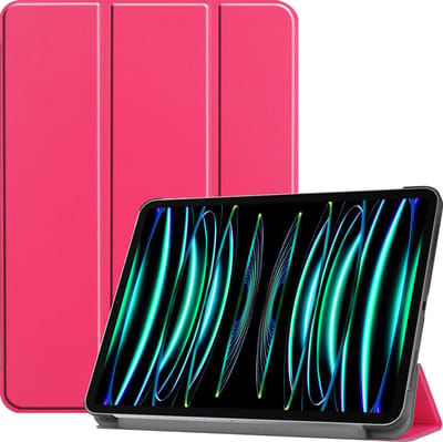 Hoesje Geschikt voor Apple iPad Pro (2022) - 11 inch - 4e generatie - Dun & Stevig - Trifold Bookcase - Hard Cover - Hardcover Book Case - Tablet Hoes - Donkerroze