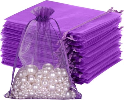 50 Stuks Paarse Organza Tassen 13 x 18 cm Geschenktassen met Trekkoord voor Trouwen, Snoep en Sieraden