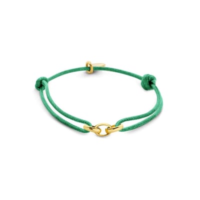 CO88 Collection 8CB-90859 Armband - Dames - Koord - Stalen Schakel - Schuifknoop - Verstelbaar in Lengte - 16 tot 24 cm - Groen - Goudkleurig