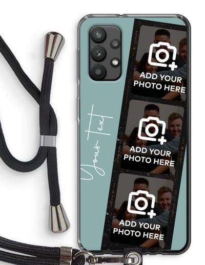 Gepersonaliseerd - Case Company® - Hoesje met koord geschikt voor Samsung Galaxy A32 4G hoesje met Koord - Filmrol N°1 - Telefoonhoesje met Zwart Koord - Bescherming aan alle Kanten en Over de Schermrand