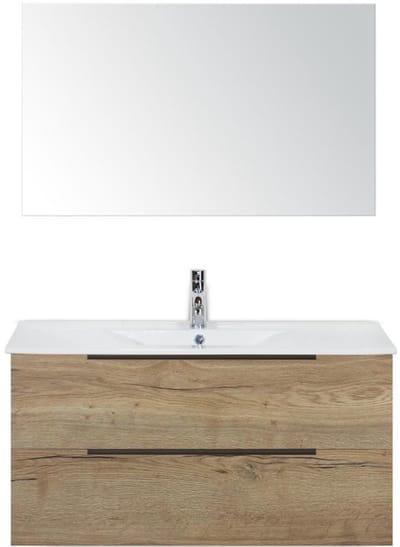 Seville Badmeubelset 100 cm - Natuur Eiken Edge Greep - Wastafel Enjoy met Spiegel