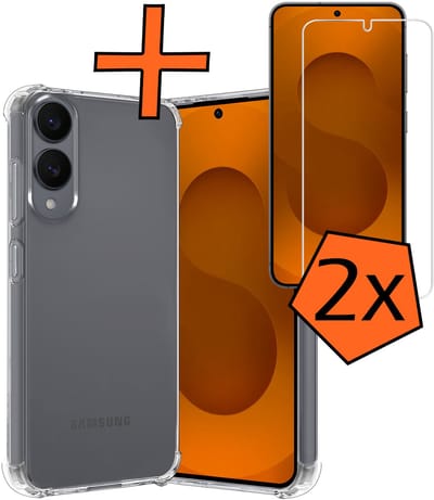 Hoes - Met Screenprotector - 2 Stuks - Geschikt voor Samsung Galaxy S25 Edge - Sterk & Shockproof - Siliconen Case - Back Cover - Telefoon Hoes - Shock Proof - Transparant