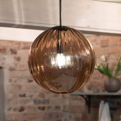 Markslöjd Hanglamp Fengari, stekker, barnsteen, glas, Ø 35 cm