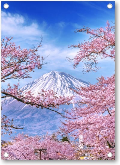 Fuji-berg en kersenbloesems in de lente, Japan - Tuinposter 50x70 - Wanddecoratie - Besteposter - Landschap