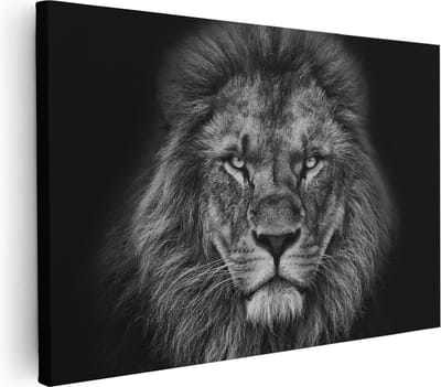 Artaza Canvas Schilderij Leeuwenkop - 30x20 cm - Klein - Muurdecoratie Dieren - Wanddecoratie Woonkamer - Kamer Accessoires Zwart Wit