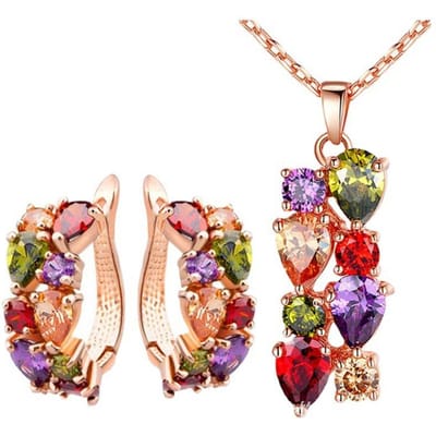 Sieradenset Mona Lisa Zirkonia Ketting Oorbellen Kleurrijke Ketting Oorbellen Sets voor Dames Luxe Mode Bruiloft Sieradensets beige
