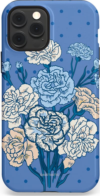 Casetastic hoesje geschikt voor Apple iPhone 12 / Apple iPhone 12 Pro - MagSafe - Dubbellaagse bescherming - Anjer boeket - Fashion Case - Lavendel Lichtblauw Zilver