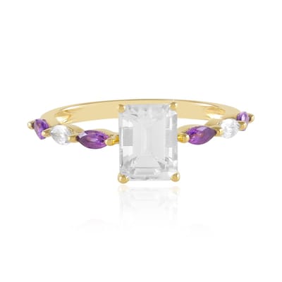Cavill - Zilveren ring verguld - 1 575 ct achthoekige witte topaas - 925 Sterling zilver - Elegante damesring met amethist en zirkon