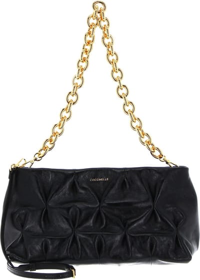 COCCINELLE Leren Schoudertas Avondtas Ophelie Goodie Rock Handbag Craquele Leather Noir Zwart