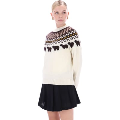 Hunter Ashie Crew Fair Isle Gebreide Polyester Dames Witte Ronde Hals Truien