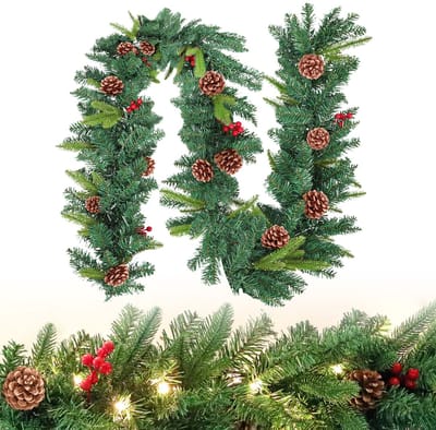 500cm Kerstkrans, Kerstmis, deurkrans, puntige witte stippenkrans, sparrenkrans, kerstslinger, deurkrans, binnen en buiten