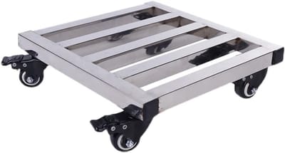 Plantenwagen Roestvrijstaal - Bloempot standaard - Planten Verplaatsen - Met Wielen - 40 cm - Zilverkleurig
