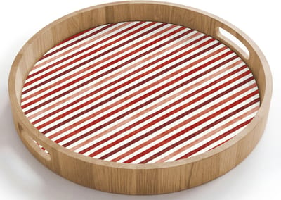 Dienblad rond 40x40 cm - Schootdienblad hout - Nautisch - Chic - Strepen - Rood - Borrelplank rechthoek - Plateau houten dienbladen