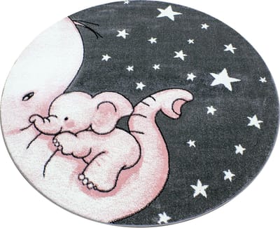 Vloerkleed kinderkamer - Baby Olifant - roze - rond 160 cm