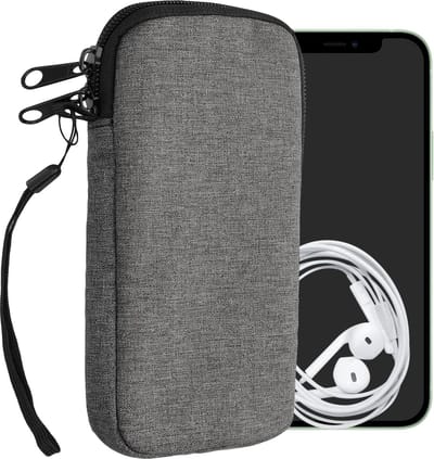 kwmobile Tasje voor smartphones L - 6,5" - Insteekhoesje van stof in donkergrijs - Smartphonesleeve met ritssluiting - Maat: 16,5 x 8,9 cm