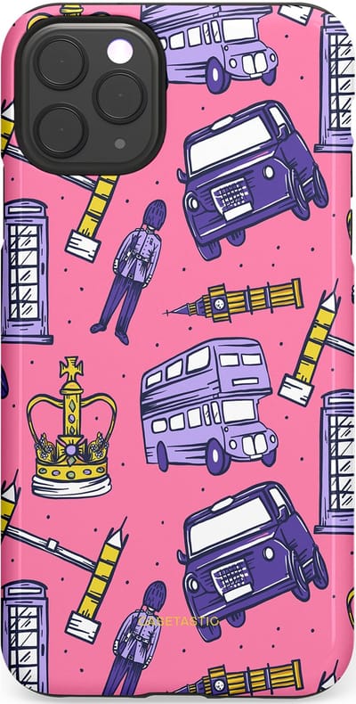 Casetastic Hoesje Geschikt voor Apple iPhone 11 Pro Max - Stijlvolle Beschermende Duo-layer Case - Brits London Roze Avontuur - Londen