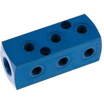 1xG 3/8'' x 9xG 1/8'' Aluminium Verdeelblok Eenzijdig 16 Bar - FL2-F-A-038G-018G-9M