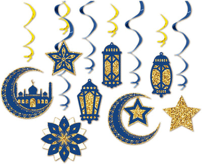 LUQ – Swirls Ramadan – Blauw-Goud – Luxe Islamitische Feest Decoratie – Makkelijk Ophangen – Ramadan Versiering