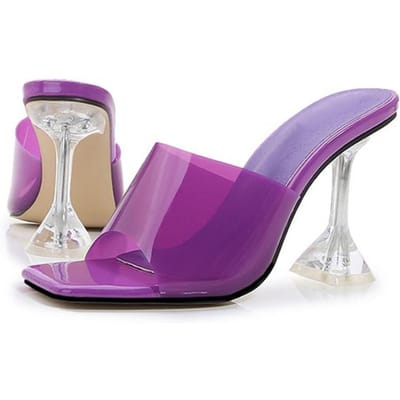 Liyke Transparante Kristalheldere Hakken Dames Pantoffels Snoepkleur PVC Schoenen Dames Mules Slippers Zomer Sandalen Maat 46 46 paars