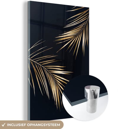 MuchoWow® Glasschilderij 40x60 cm - Schilderij acrylglas - Varens - Planten - Goud - Foto op glas - Schilderijen