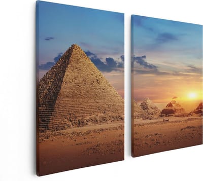Artaza Canvas Schilderij Tweeluik Egyptische Piramides in de Woestijn - 80x60 - Foto Op Canvas - Canvas Print
