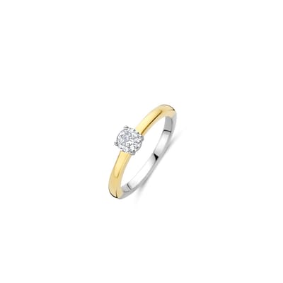TI SENTO Dames Ring - 925 zilver - Zirkonia met geel verguld - Maat 16.50 mm / maat 52 - 12110ZY