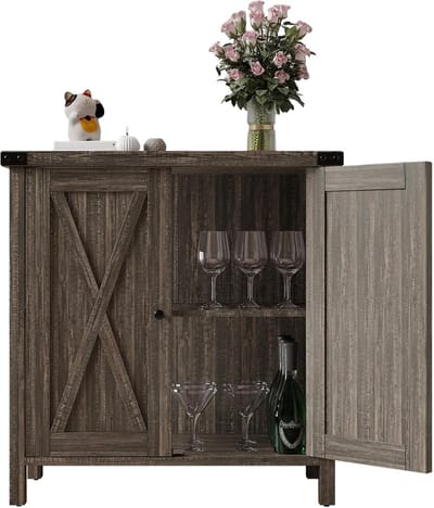 Dressoir / Opbergkast met 2 Deuren - Vintage & Industrieel Design - Verstelbare Planken - Hout - 76x40x80 cm - Buffetkast Woonkamer & Keuken - eikenkleur