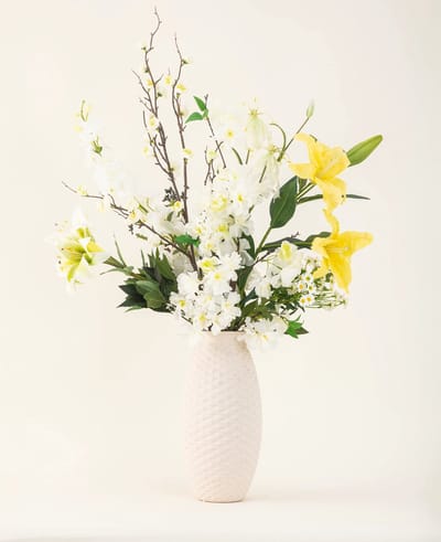 Easyplants | Zijden kunstbloemen boeket Sunkissed Ivory | Zijde | Nepbloemen | Wit, Geel, Bruin, Groen | Onderhoudsvrij | Kant-en-klaar