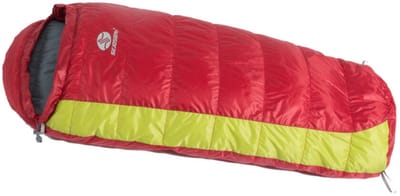 SirJoseph donzen mummyslaapzak voor kinderen Kiki Down 125-145 - links 145 cm - Rood met Lime