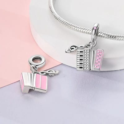 Roze Accordeon Notitie Hanger Kralen Component Koperen Metaal Verguld Authentieke Originele Kralen Componenten Compatibel Met Authentieke Originele Bedel Kralen wit