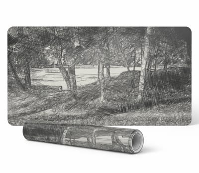 Antislip beschermmat voor op het bureau met bosmotief, 90x45 cm